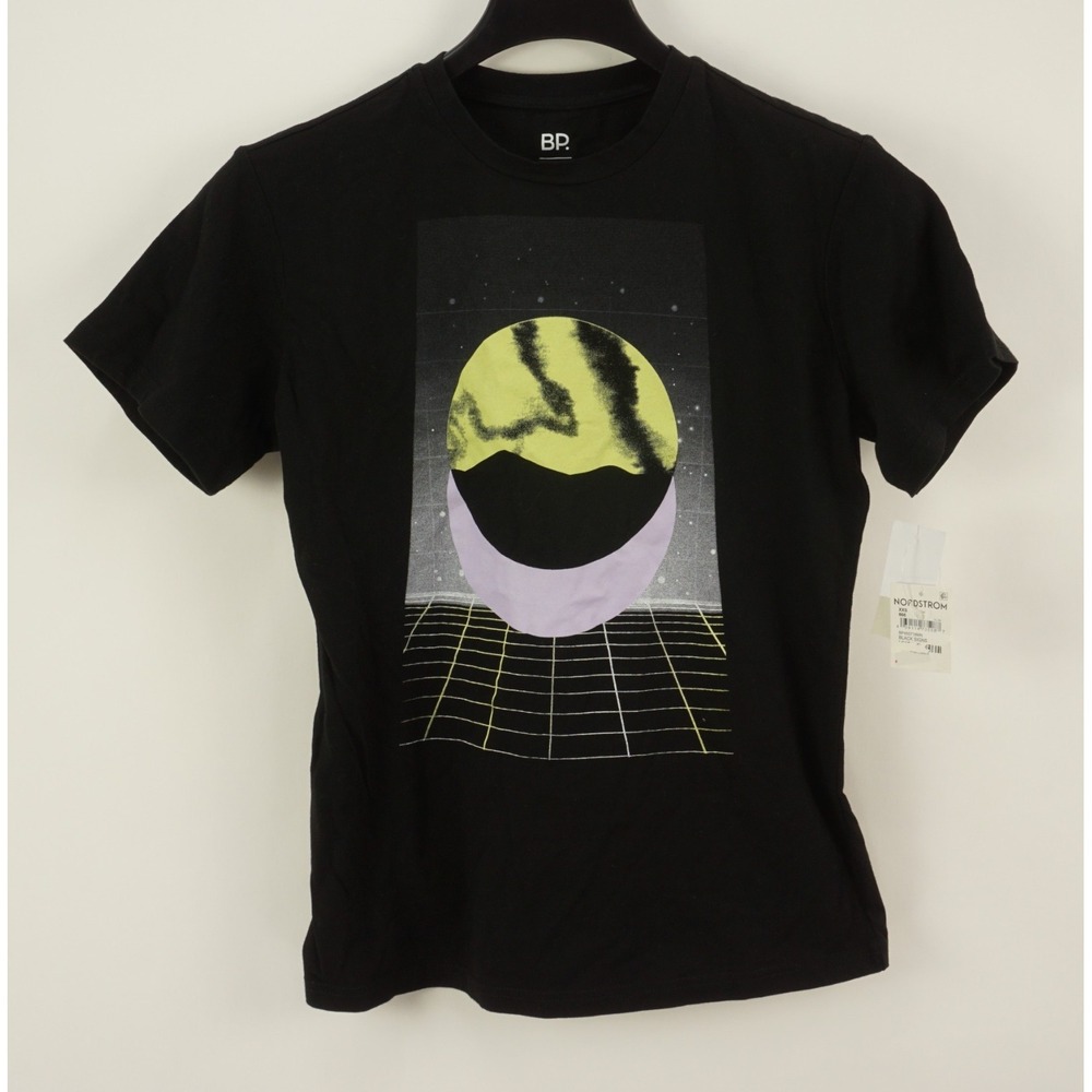 New BP. Men's XXS Black Cotton Graphic Tee Retro Midnight‎ Moon Crew Shirt